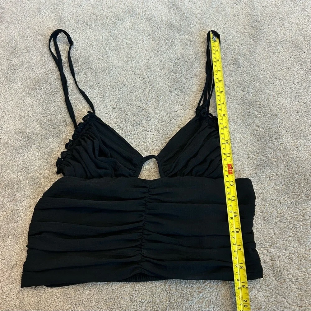 Zara Black Ruched Cut Out Crop Top Camisole sweetheart neckline strappy M NWOT - Picture 6 of 10